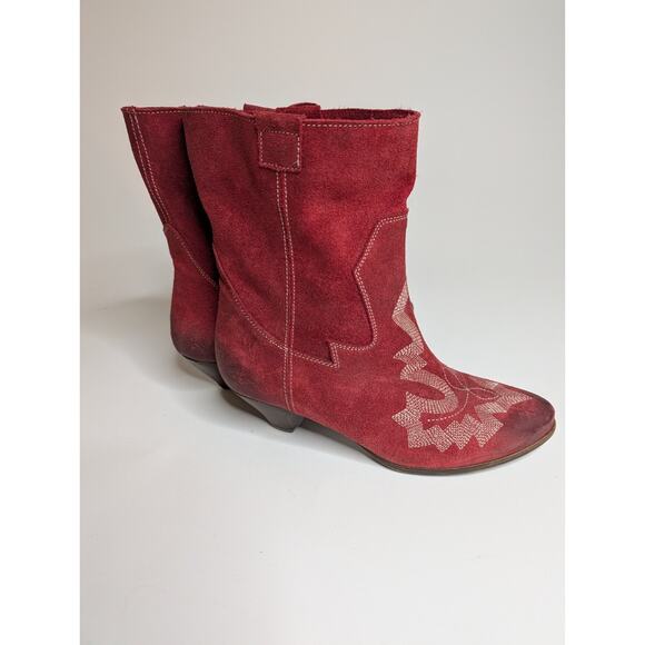 Sundance Sixty-Seven Red Suede Couwboy Boots Size EU 37 US 7 - Picture 4 of 8